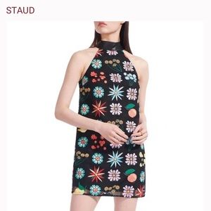 STAUD Sicily Black Flower Fruit
Embroidered Sleeveless Shift
Mini Dress